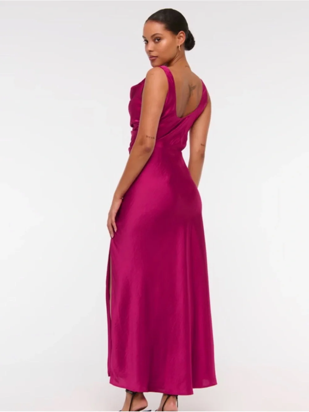Abercrombie Fitch Cowl Neck Draped Maxi Dress Berry Petite Large New